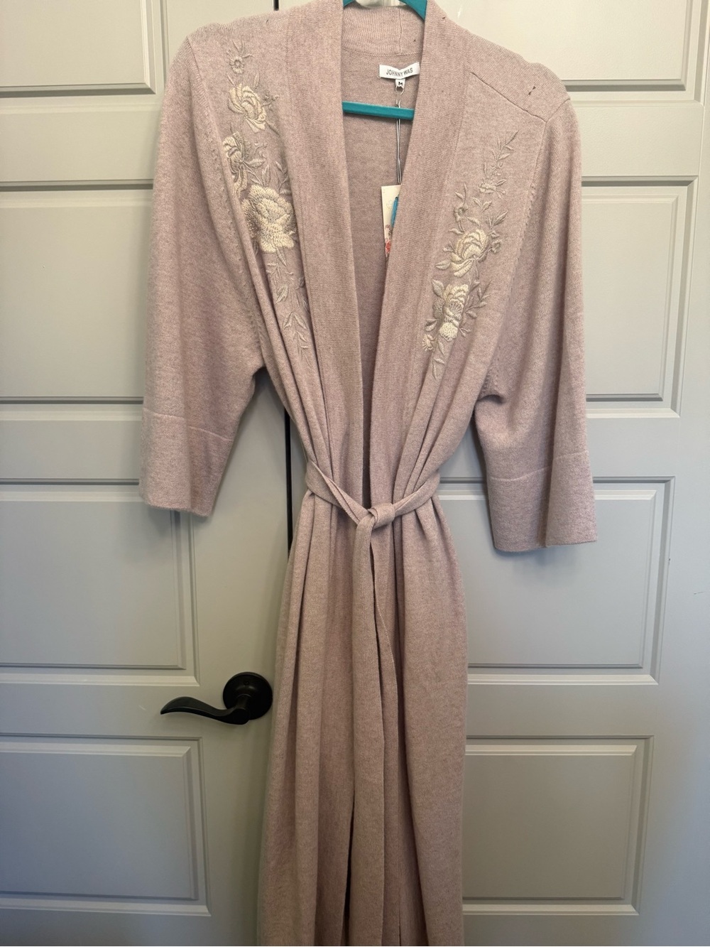 Johnny Was Dusty Rose Embroidered Long Wrap Robe